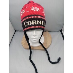 CORNELL‎ UNIVERSITY 100% Wool Tassel Ear Flap Ski Hat VERMONT NO ITCH